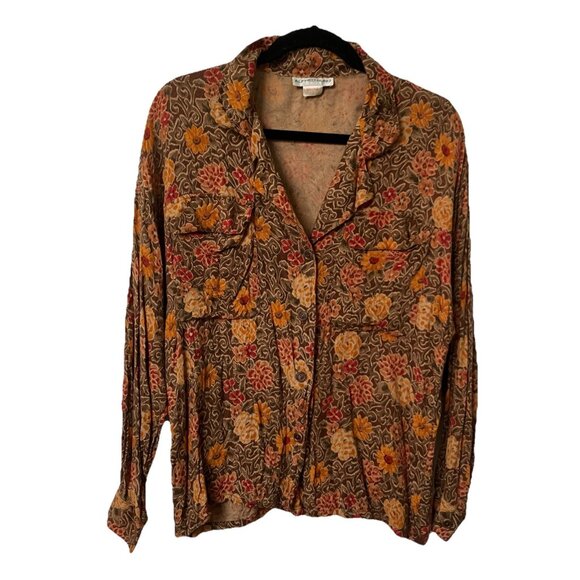 Alfred Sung Tops - Vintage Alfred Sung Blouse Womens Rayon Floral Autumn 80s Camp Collar